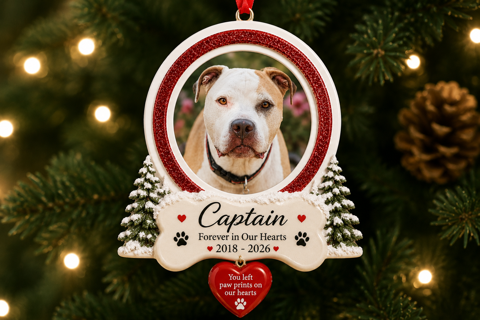 Personalized memorial Christmas ornament honoring beloved pet