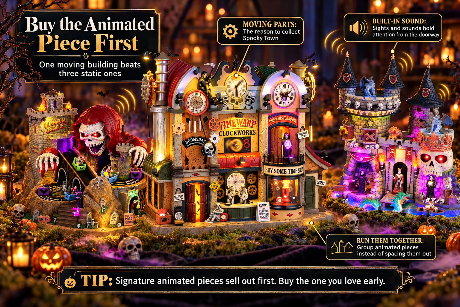Lemax Spooky Town animated Halloween building with moving parts and built-in sound