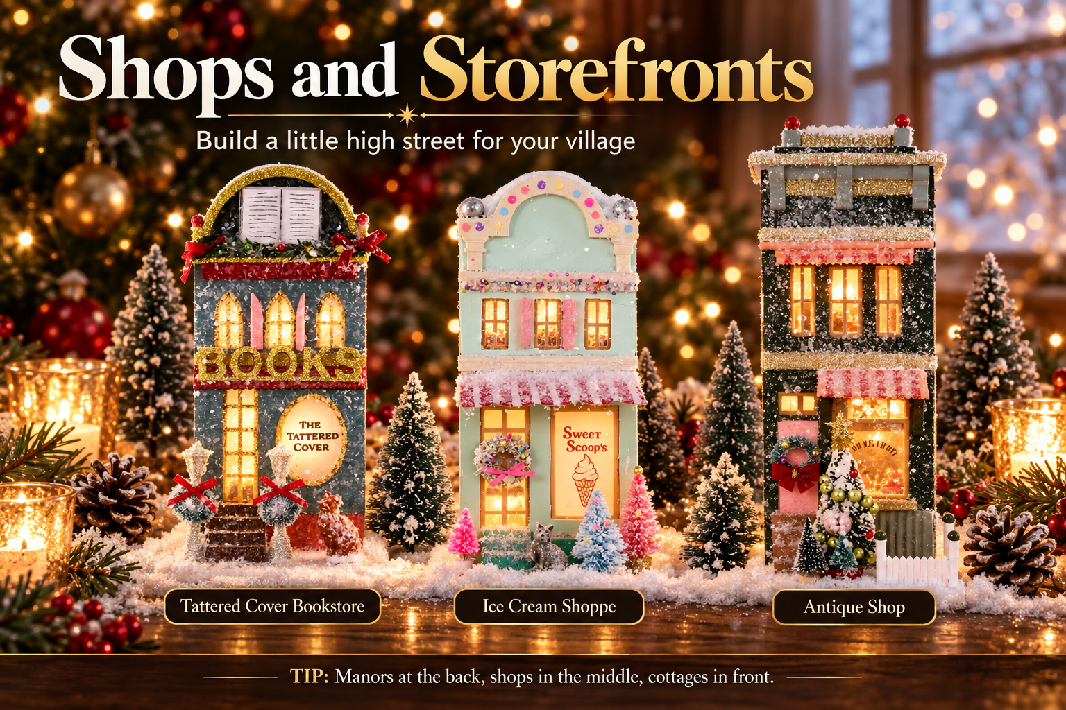 Cody Foster putz-style shops including the Tattered Cover Bookstore and Ice Cream Shoppe