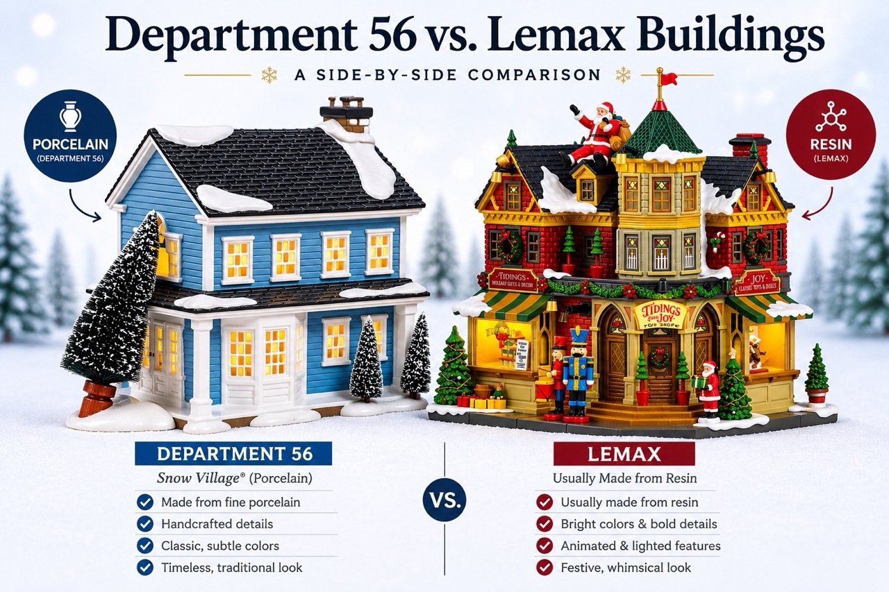 Department 56 and Lemax Christmas village buildings size comparison